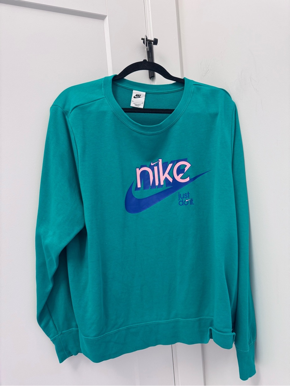 Nike Men’s Teal Crewneck Sweatshirt with Pink & Blue Logo